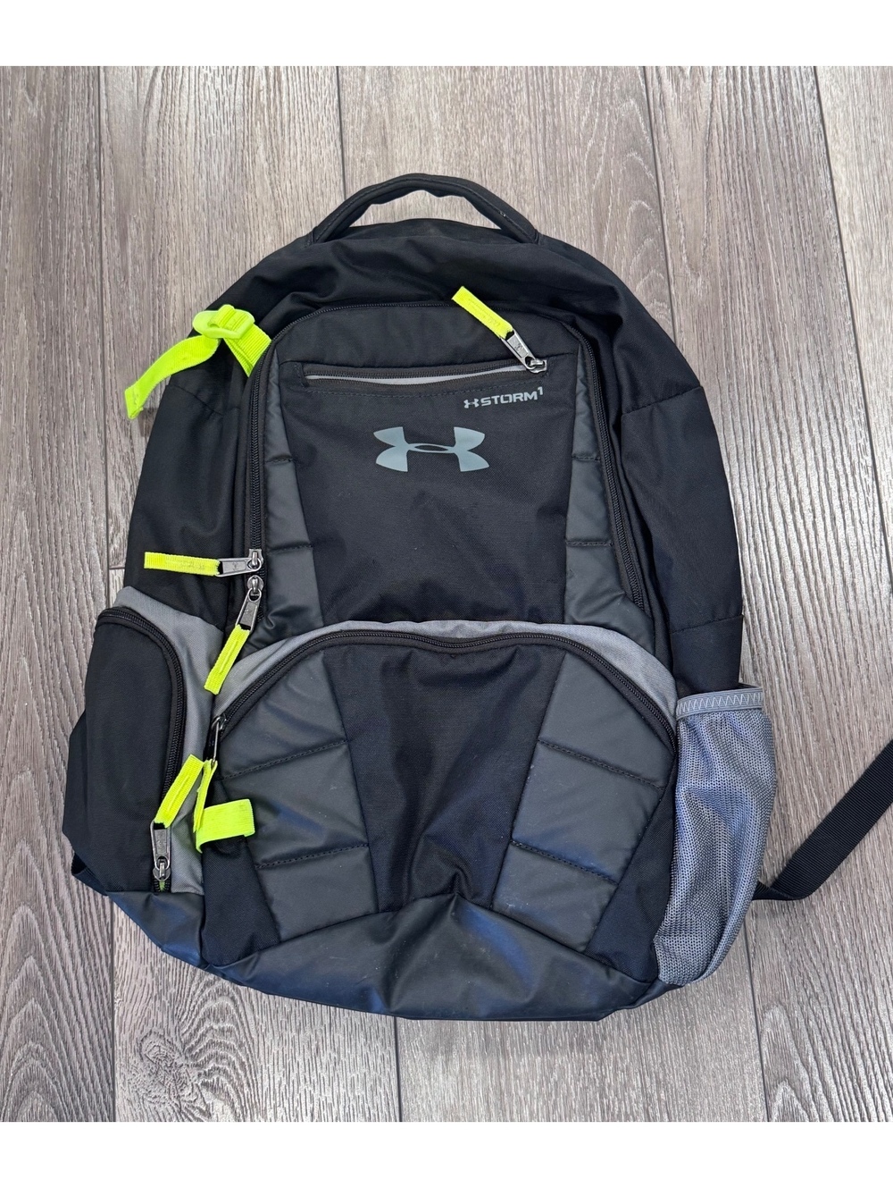 Under Armour Black and Gray Storm Backpack with Neon Yellow Accents